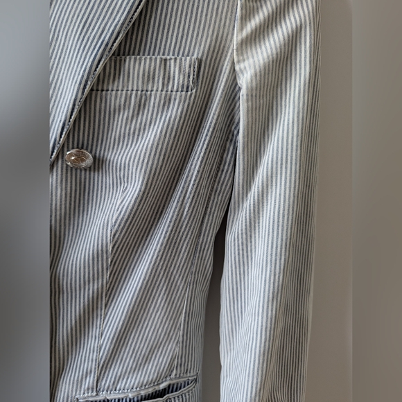 LOVE MOSCHINO Distressed Blue and White Striped Cotton Blazer US Size 2 - Picture 5 of 9